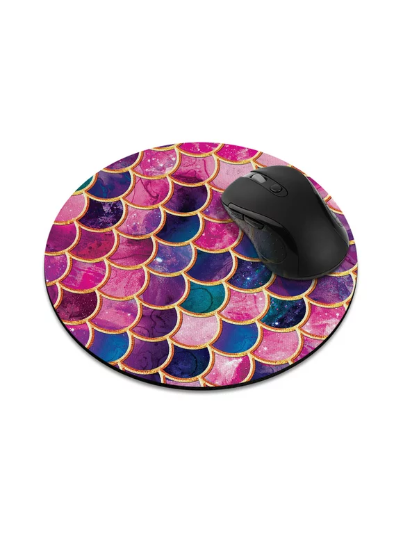 WIRESTER 7.88 inches Round Standard Mouse Pad, Non-Slip Mouse Pad for Home, Office, and Gaming Desk - Pink Mermaid Scales