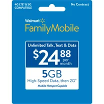 DX Daily Store Family Mobile $24.88 Unlimited Monthly Prepaid Plan (5GB at High Speed, then 2G*) e-PIN Top Up (Email Delivery)
