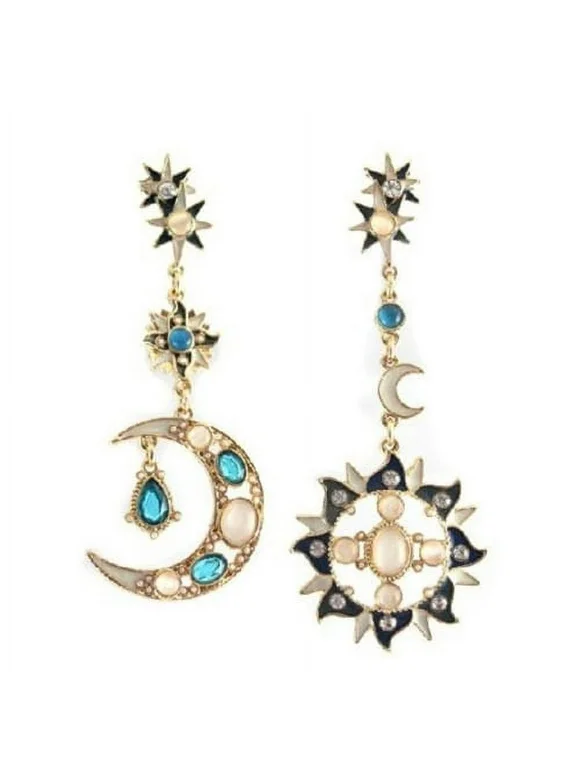 YOZUMD Earrings,Women Fashion Korean Style Star Sun Moon Rhinestone Stud Dangle Earrings