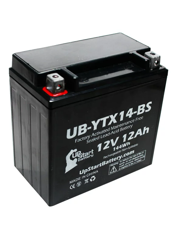 YTX14-BS Battery Replacement (12Ah, 12v, Sealed) Factory Activated, Maintenance Free Battery Compatible with - 2006 Yamaha Apex, 2008 Yamaha Apex, 2011 Yamaha Apex, 2007 Yamaha Apex, 2009 Buell Blast