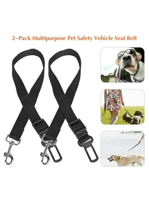 iMounTEK 2Pcs Dog Lead Seat Belt Buckle, Pet Dog Seatbelt Safety Lead Adjustable, Black