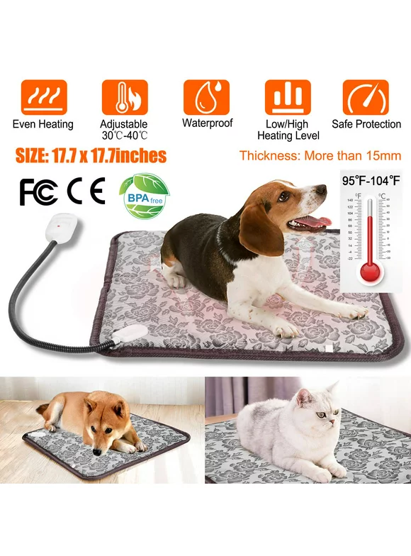 iMounTEK Pet Heating Pad Dog Cat Electric Heating Mat Waterproof Adjustable Warming Blanket with Chew Resistant Steel Cord Case, Gray